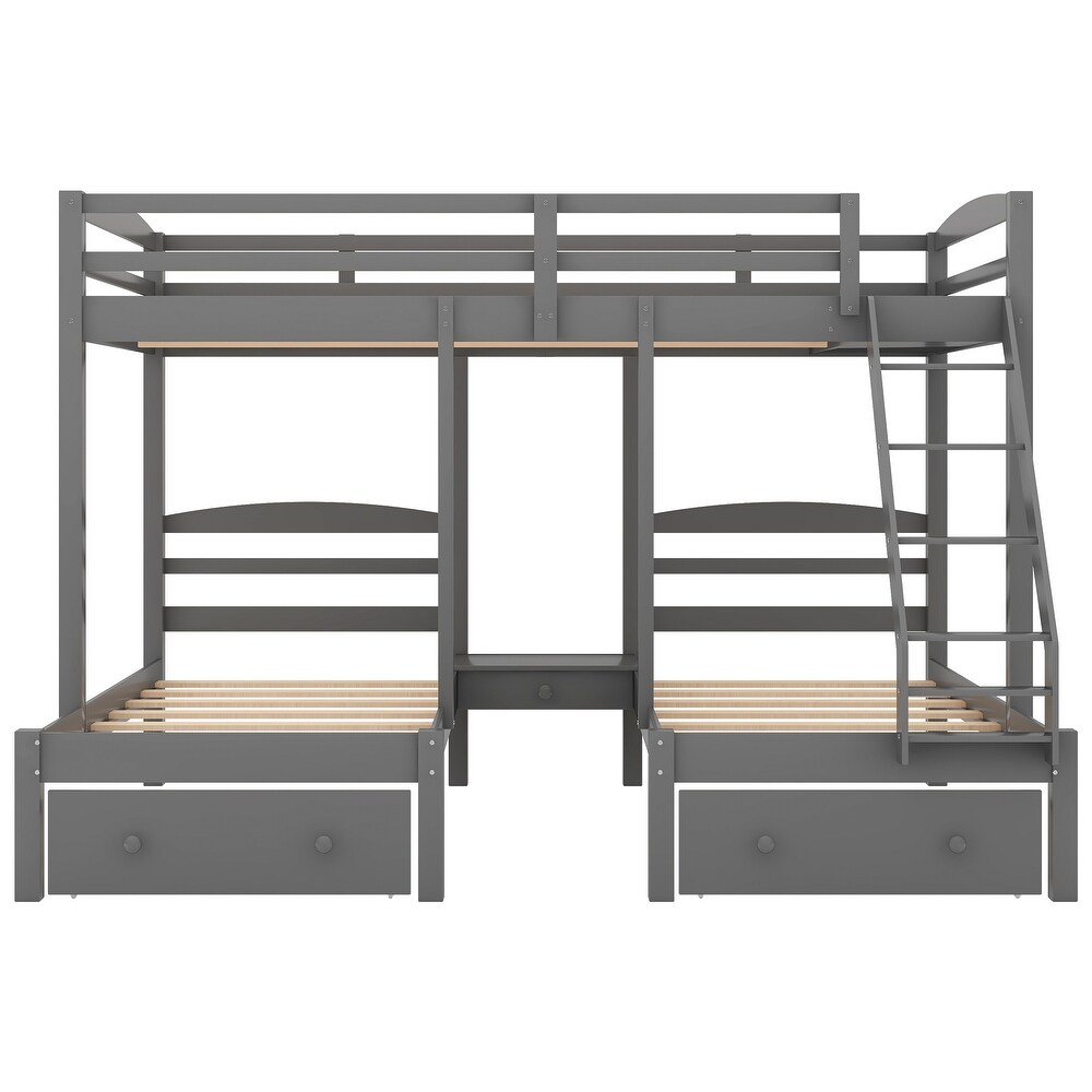 Gray Full over Twin   Twin Bunk Bed Triple Bunk Bed with Drawers