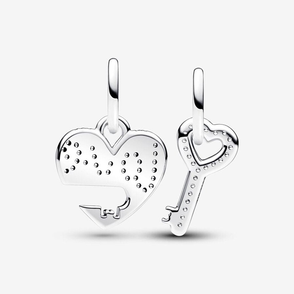 PANDORA  Splittable Heart & Key Dangle Charm in Sterling Silver