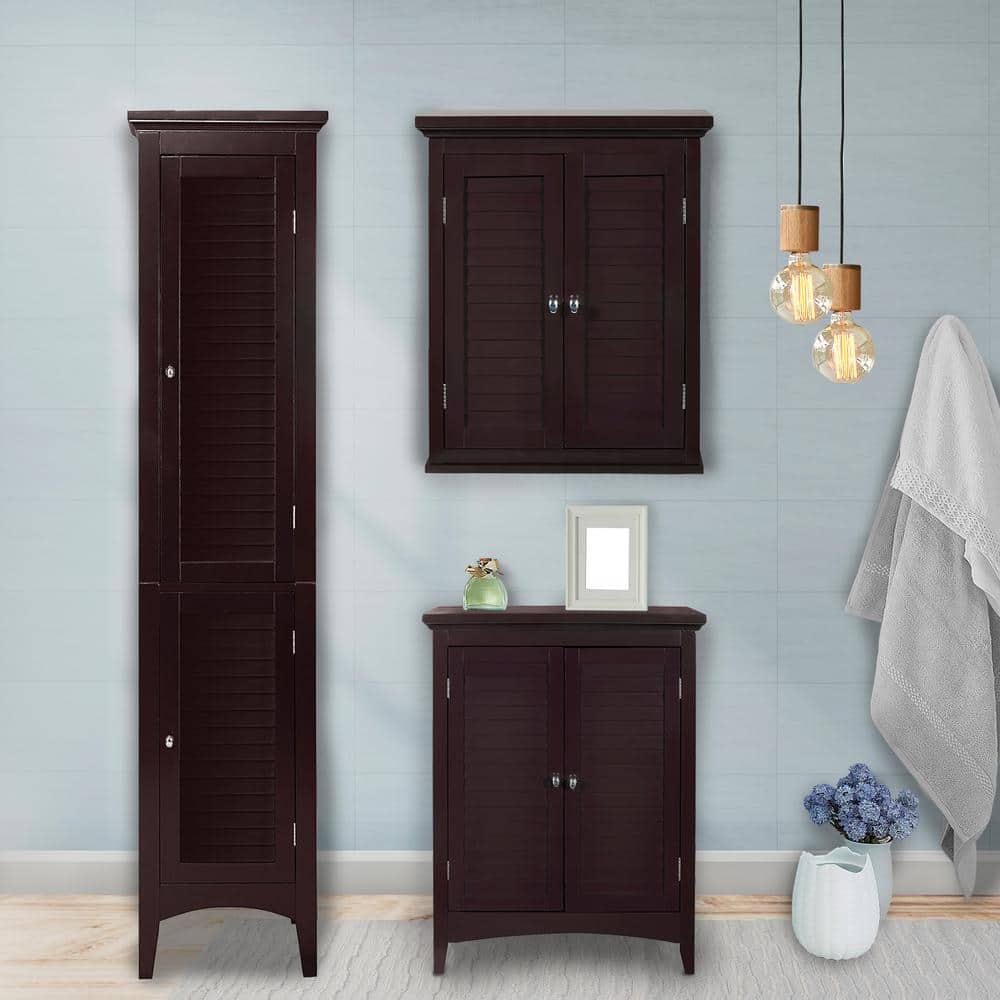 Teamson Home Simon 15 in W x 63 in H x 13 in D Bathroom Linen Storage Tower Cabinet with 2 Shutter Doors in Dark Espresso