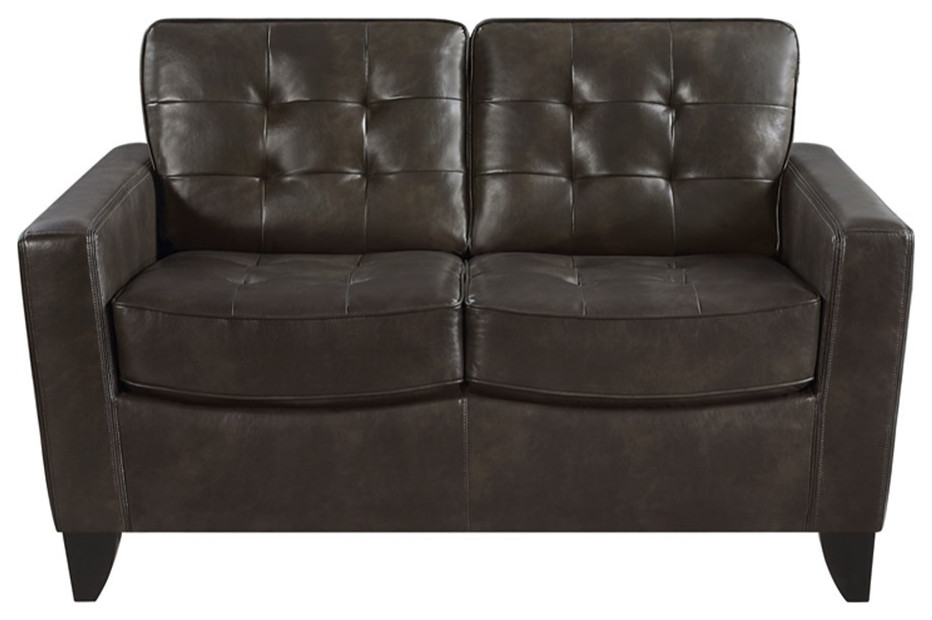 Lexicon Donegal Faux Leather Upholstered Love Seat in Dark Brown Color   Contemporary   Loveseats   by Homesquare  Houzz