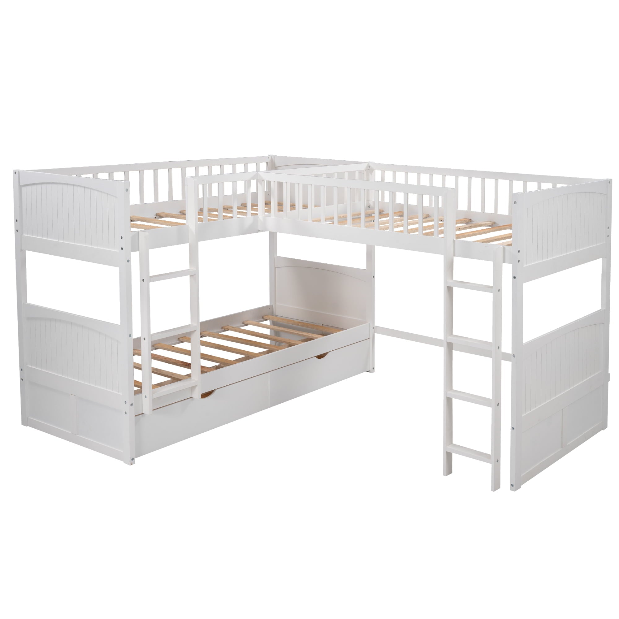 Euroco Wood Bunk Bed Storage, Twin-over-Twin-over-Twin for Children's Bedroom, White