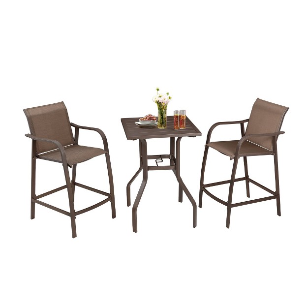 Aluminum Patio Bar Set All weather 2pc Bar Stools And Table With Umbrella Hole Crestlive Products