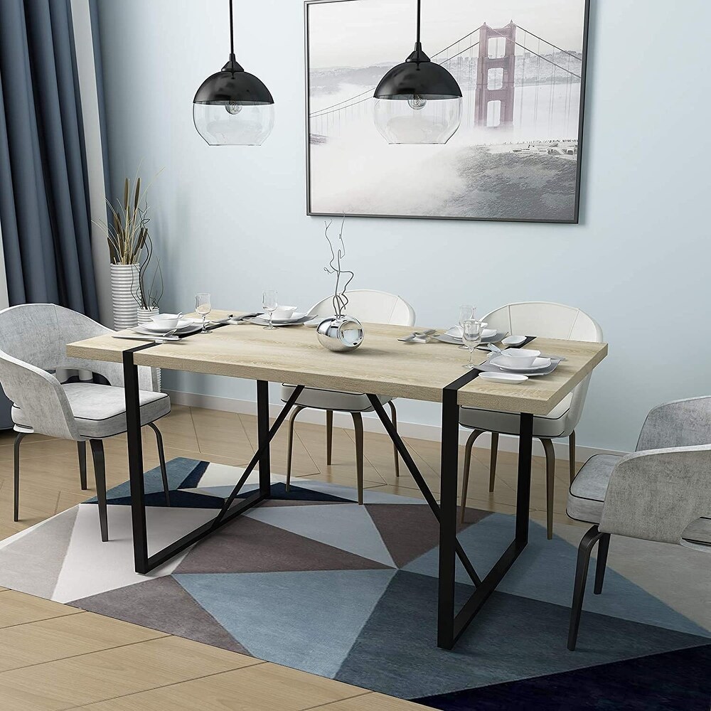 Rectangular Kitchen Table  Industrial Style Dining Table with Wood Tabletop and Metal Frame for Home Office Dining Room