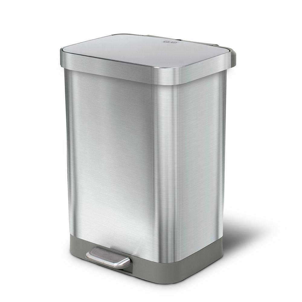 Glad 13 Gal. ALL Stainless Steel Step-On Large Metal Kitchen Trash Can wClorox Odor Protection and Soft-Closing Lid GLD-74525