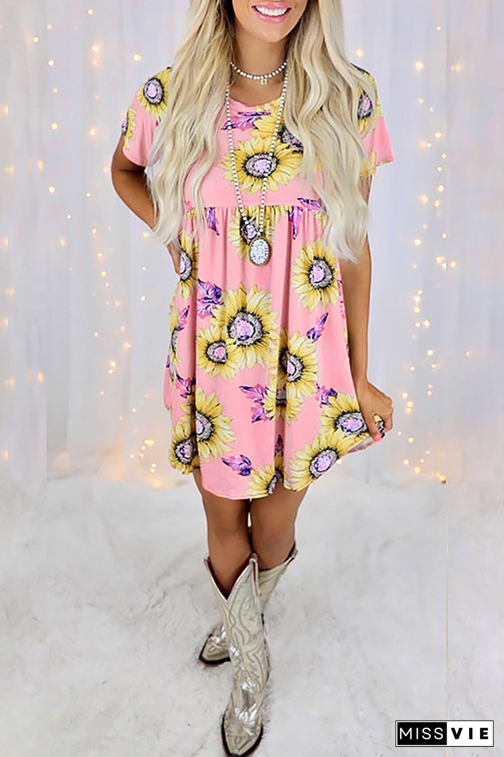 Casual Street Floral Split Joint O Neck Dresses