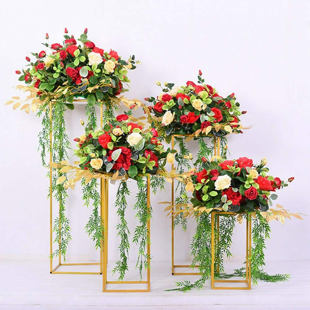 YIYIBYUS Indoor/Outdoor Gold Metal Column Stand Plant Flower Display Stand Different Sizes (Set of 4) OT-ZJGJ-3721-1