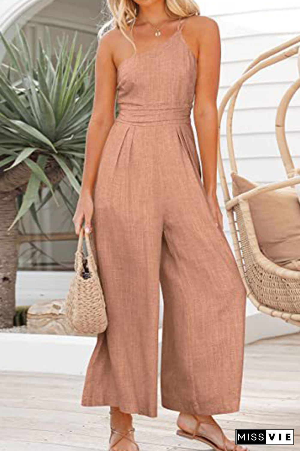 One Shoulder Wide Leg Long Pants Romper Wholesale