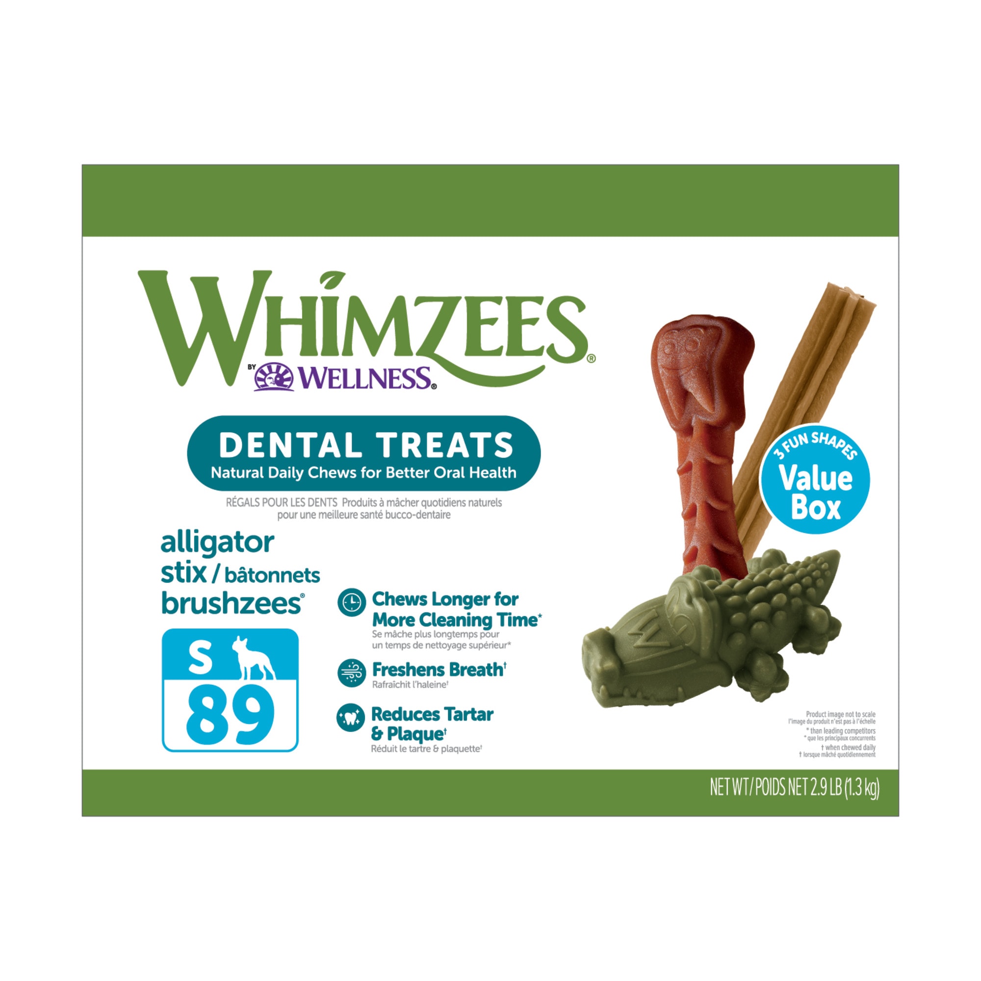 Whimzees Small Natural Dental Value Box Dog Treats， 2.9 lbs.， Count of 89