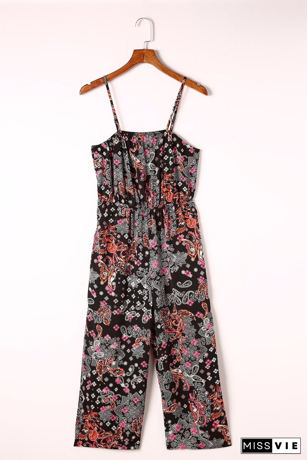 Black Mixed Paisley Print Cropped Jumpsuit