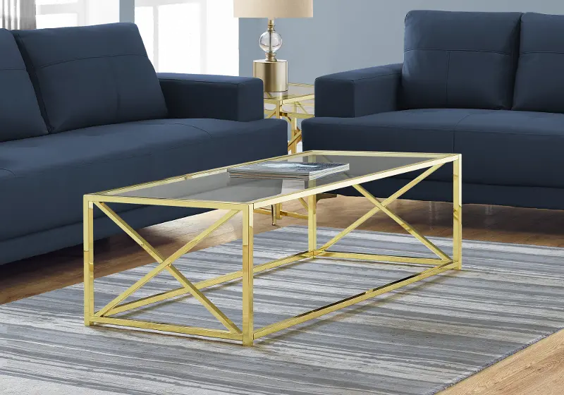 Gold Contemporary 44 Inch Metal Coffee Table