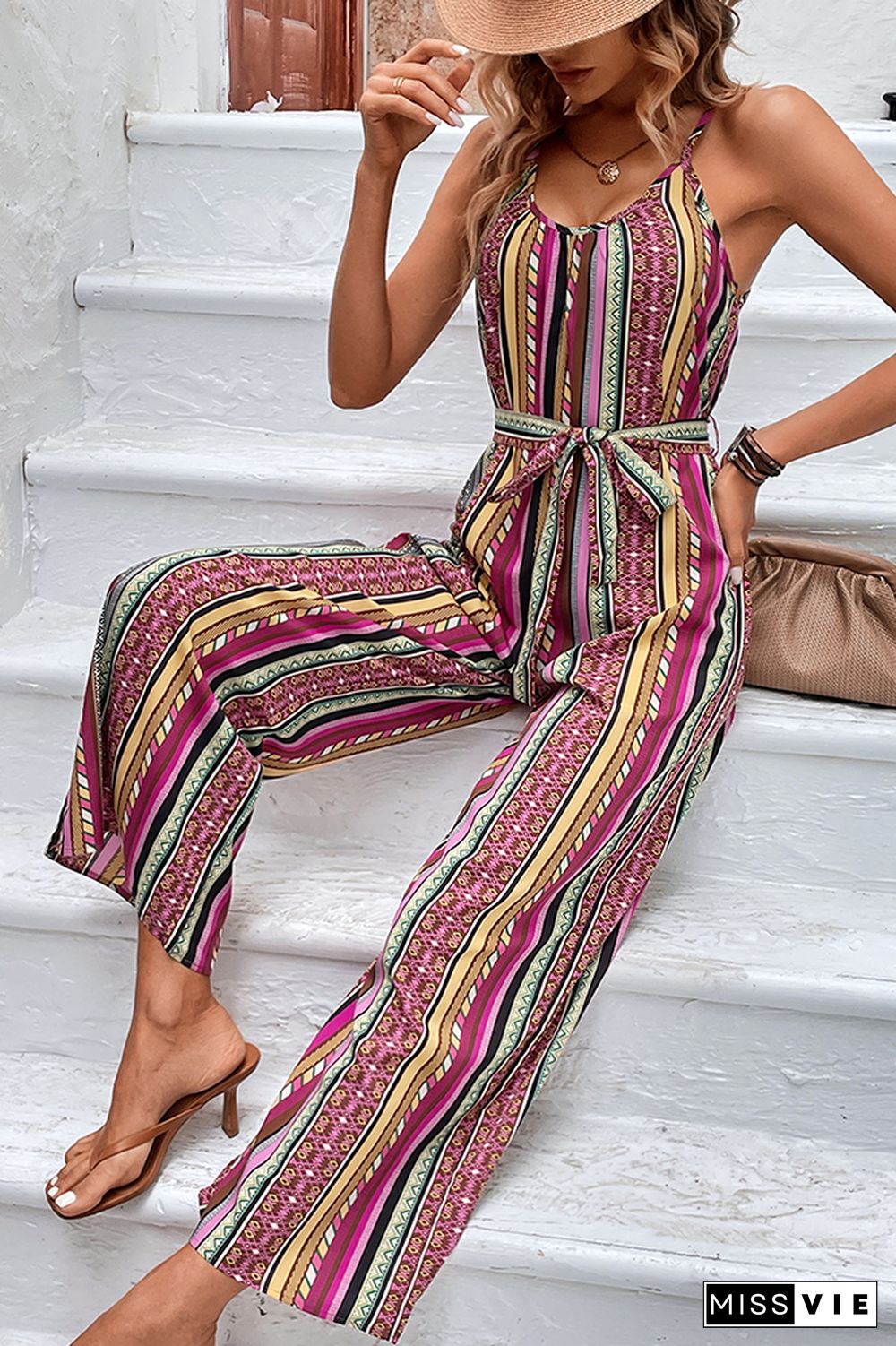 Colorful Stripes Print WIde Leg Jumpsuit