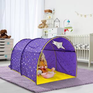 Alvantor Indoor Pop Up Portable Frame Polyester Starlight Bed Canopy Kids Play Tent Twin Curtains Glow in The Dark Stars Purple 2004