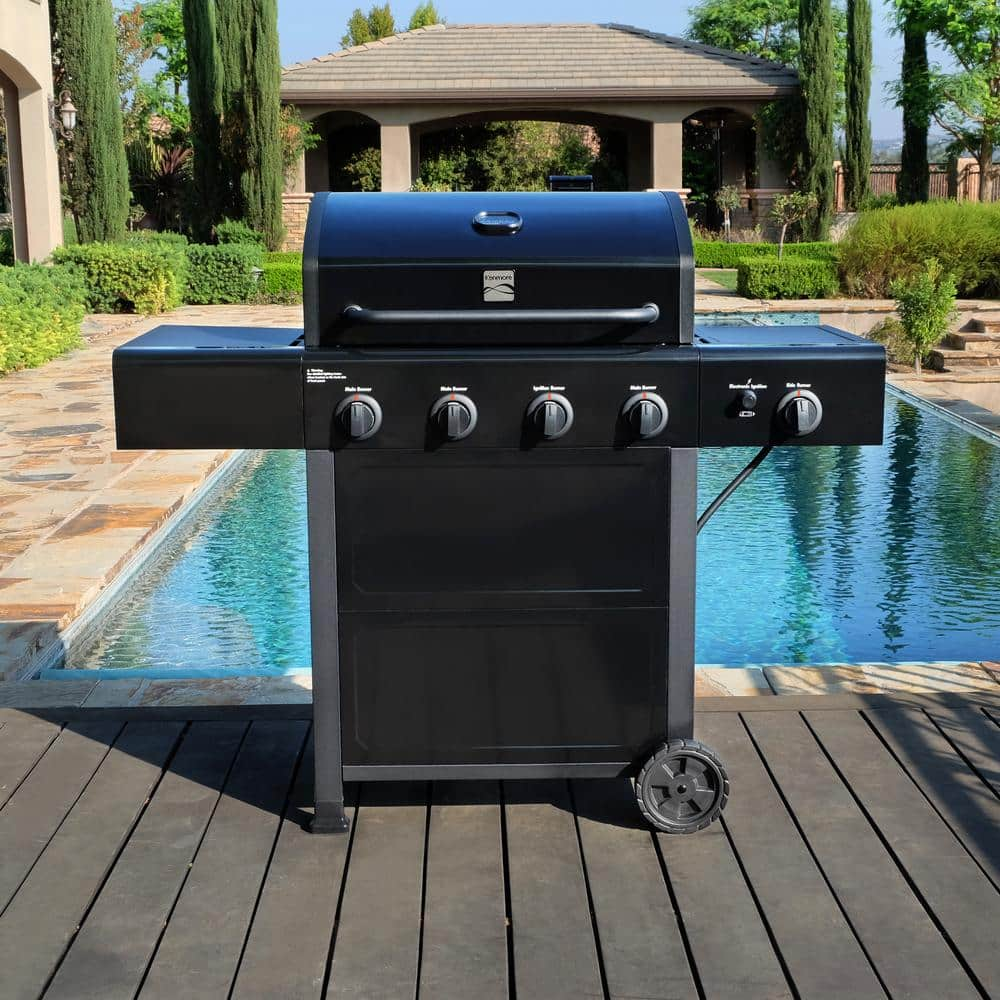 KENMORE Kenmore 4 Burner Open Cart Propane Gas BBQ Grill with Side Burner, Black PG-40406SOL-1