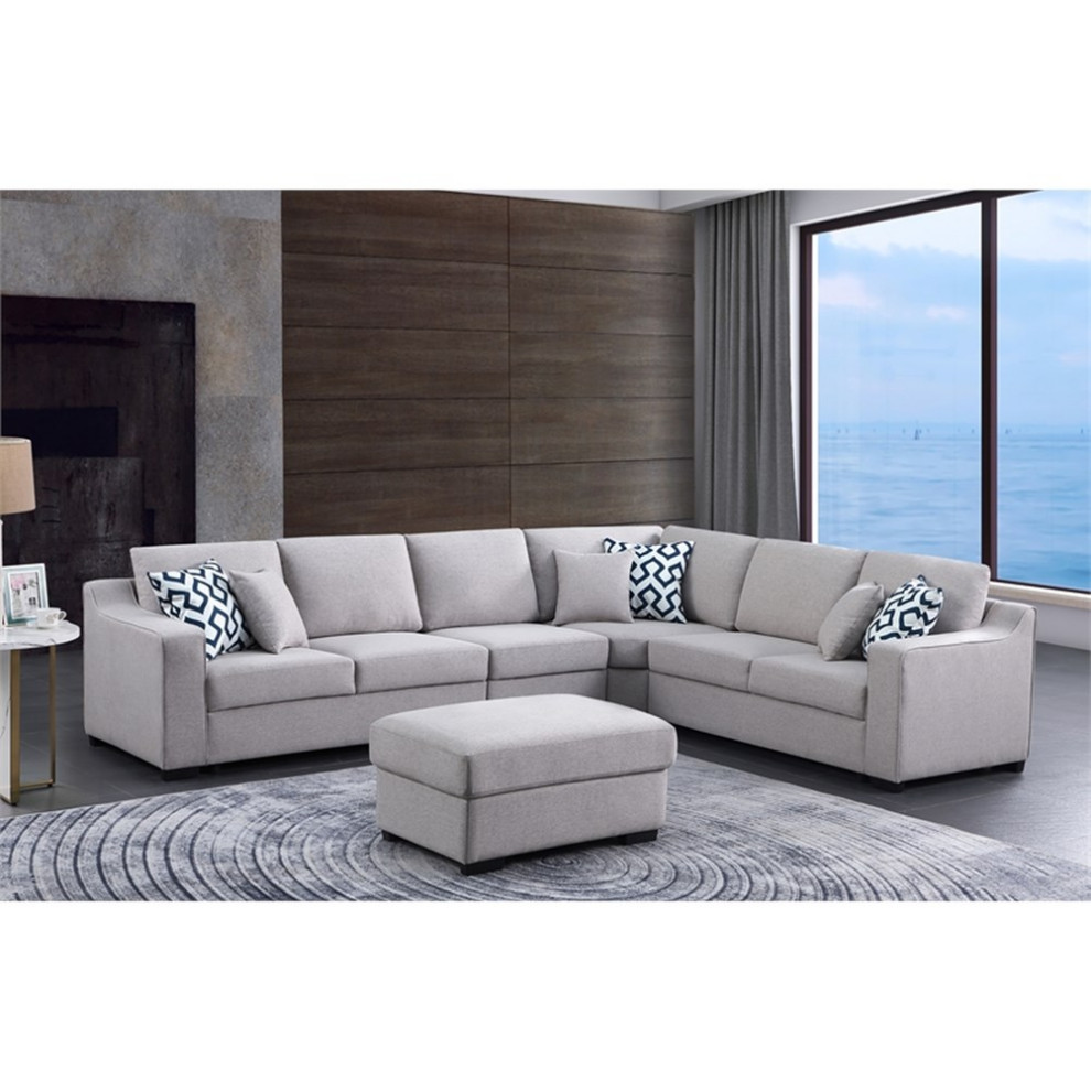 126 quotWide Fabric Modular Corner Sectional Sofa with Ottoman in Light Gray   Transitional   Sectional Sofas   by Excellent Group Inc  Houzz