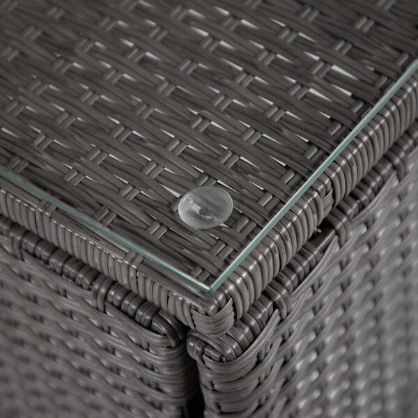 Zaara Contemporary Compact Wicker and Glass Top Outdoor End Table by MandL Co.