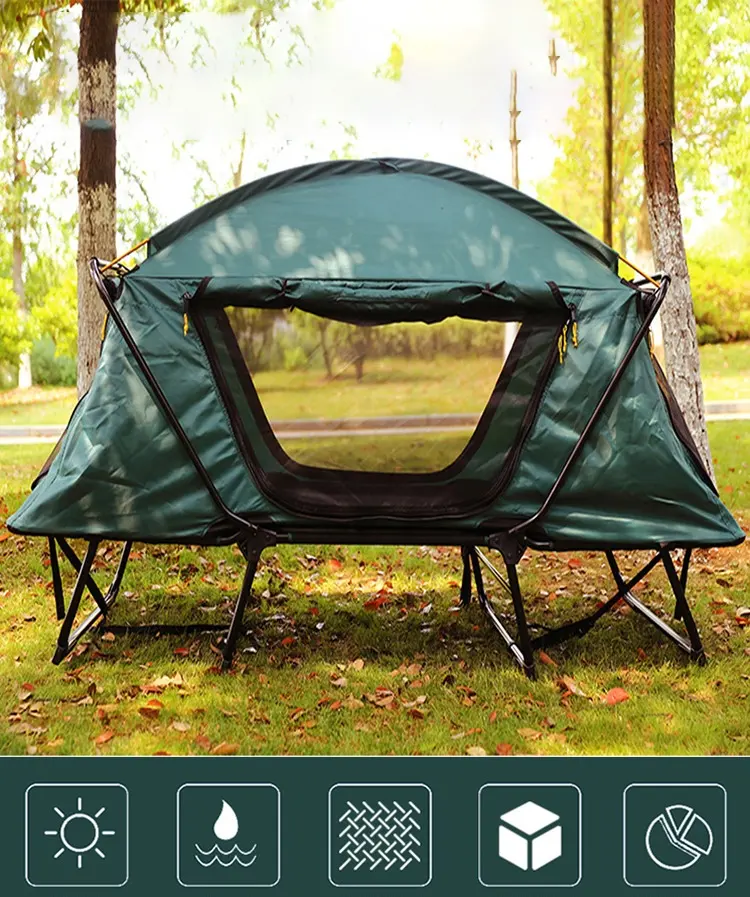 Waterproof Doule Layers Off Ground Camping Folding Tent Moistureproof Fishing Sleeping Tent Cot Foldable Camping Cot Tent