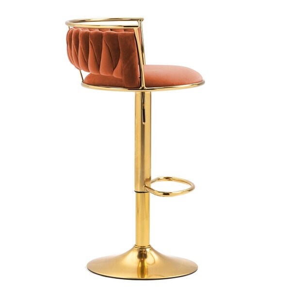 Velvet Swivel Bar Stools with Low Back and Footrest