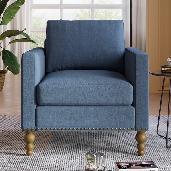 Linen Armchair Accent Chair with Wooden Legs