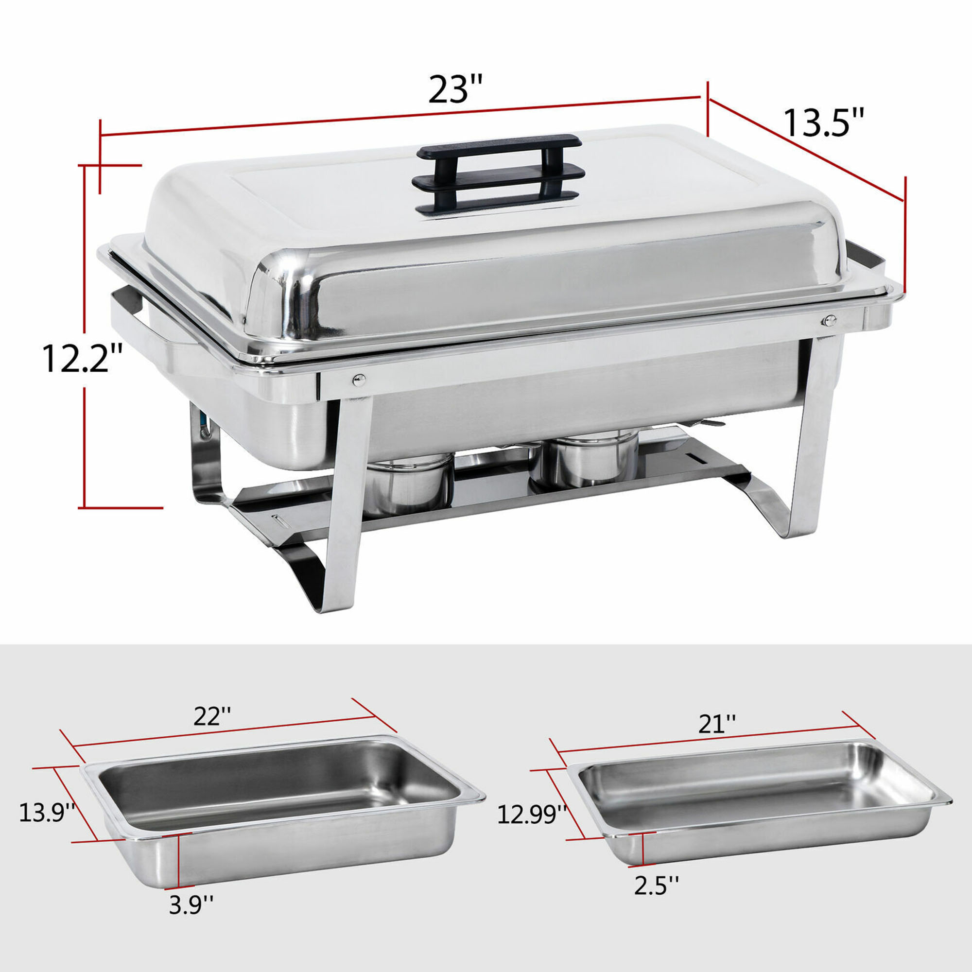 DODOING 2 Pack 8 Quart Stainless Steel Chafing Dishes Buffet Set， Silver Rectangular Catering Chafer Warmer Set for Kitchen Party Banquet Dining