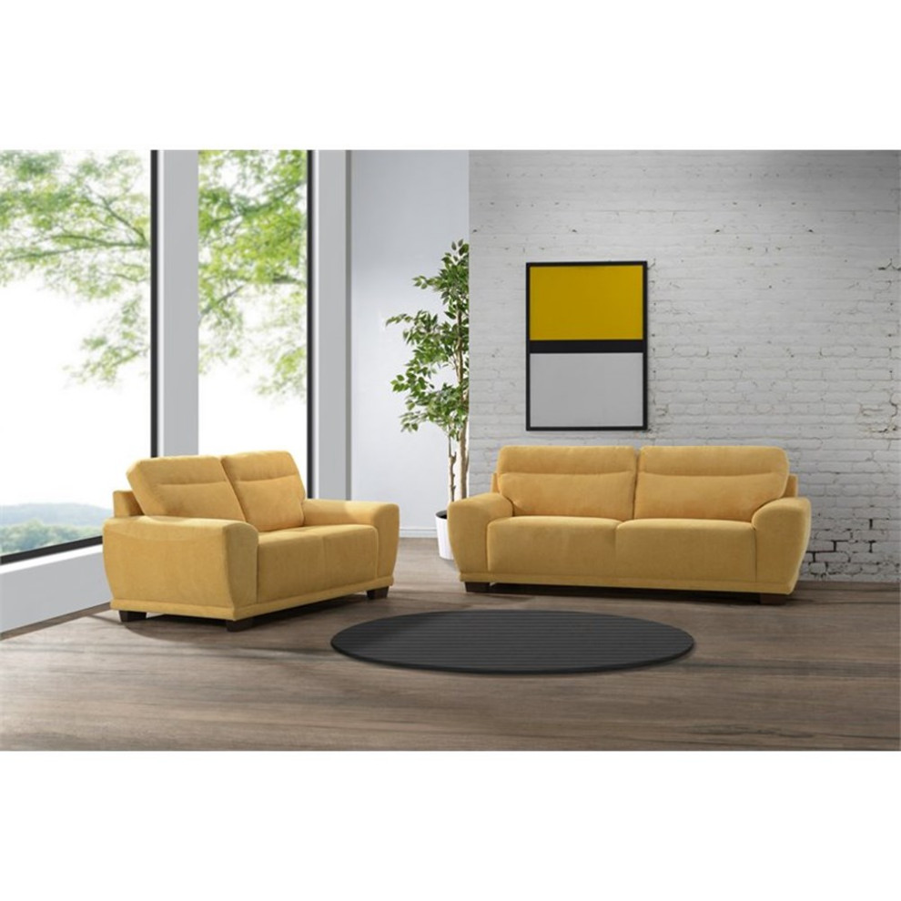 Pemberly Row Polyester Fabric Upholstered Sofa in Yellow Sun   Transitional   Sofas   by Homesquare  Houzz