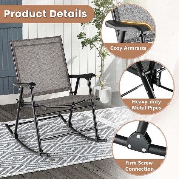 Costway 2pcs Patio Folding Rocking Chair HeavyDuty Metal Frame