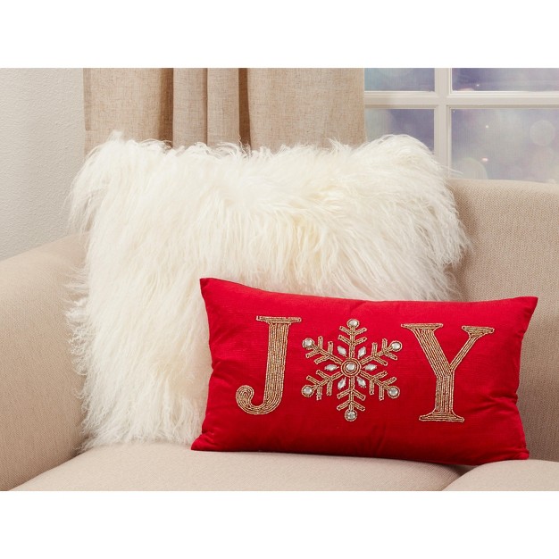 Saro Lifestyle Beaded Poly filled Throw Pillow With Joy Design