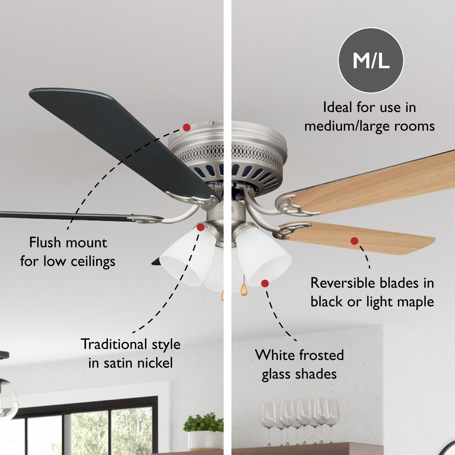 Design House Millbridge LED Reverse Flow Ceiling Fan in Satin Nickel， 52-Inch