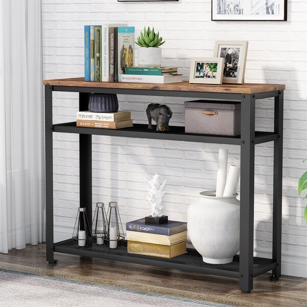 Console Table， Entryway Hallway Table with 2 Mesh Storage Shelves，Sofa Table Behind Couch