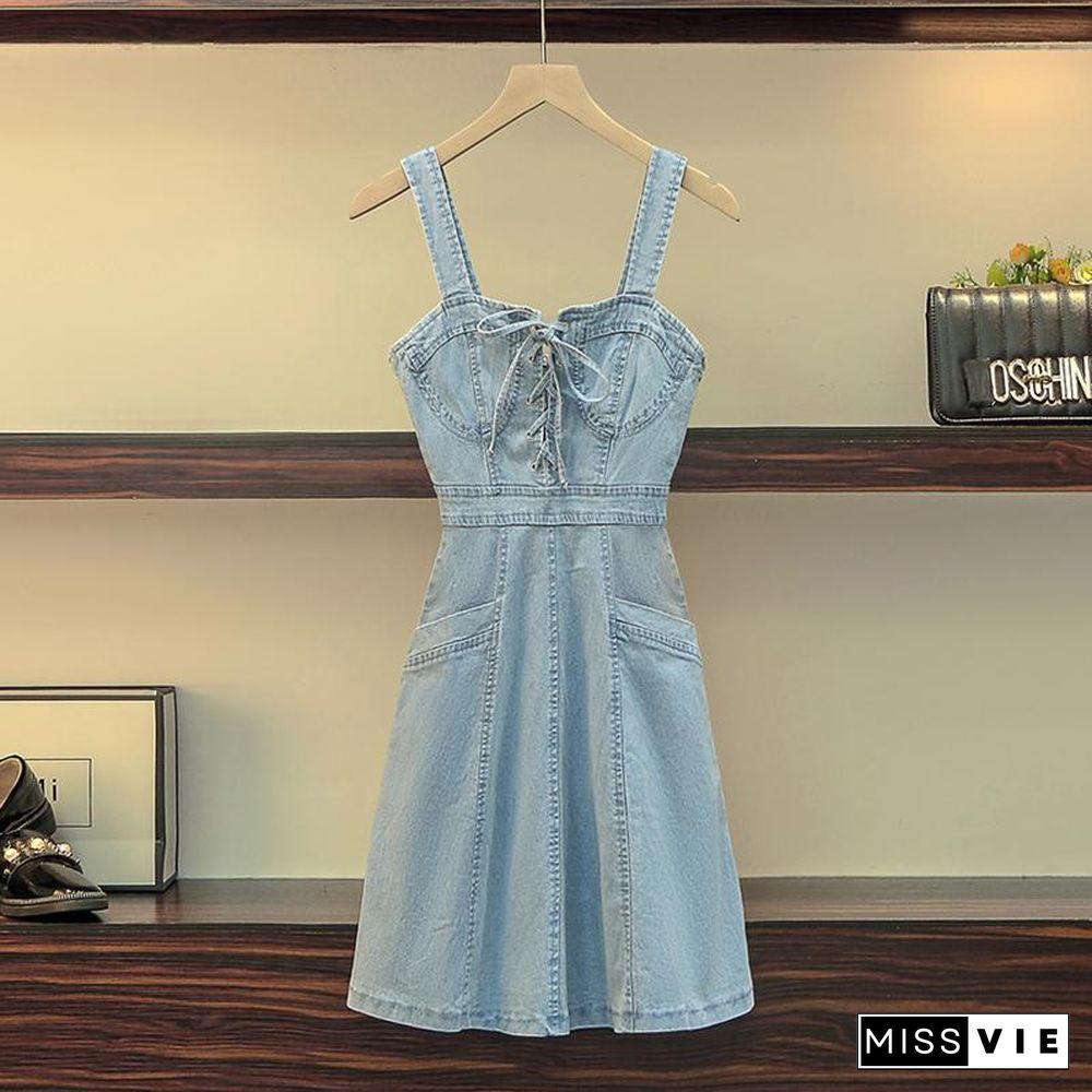 Basic Tee+Denim Cami Dress P10137