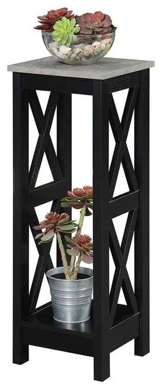 Convenience Concepts Oxford Tall Plant Stand in Black Wood and Faux Cement Top   Transitional   Plant Stands And Telephone Tables   by Homesquare  Houzz