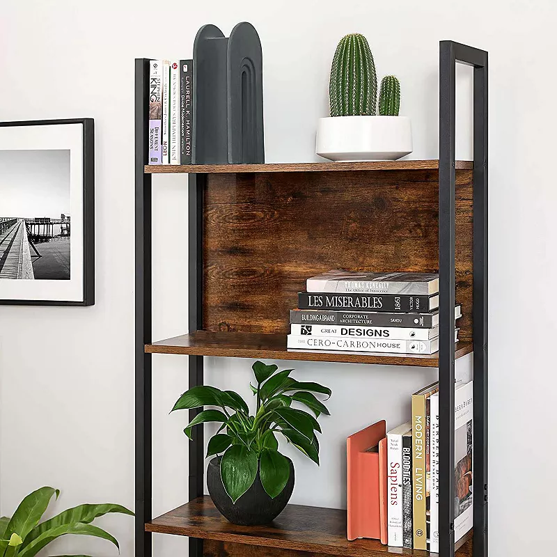 BreeBe Industrial Rustic Brown and Black 5-Tier Bookshelf