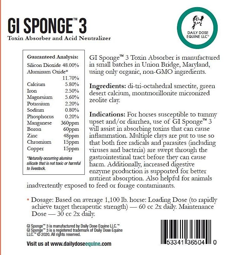 Daily Dose Equine GI Sponge 3 Toxin Absorber and Acid Neutralizer Powder Horse Supplement， 5.75-lb bucket