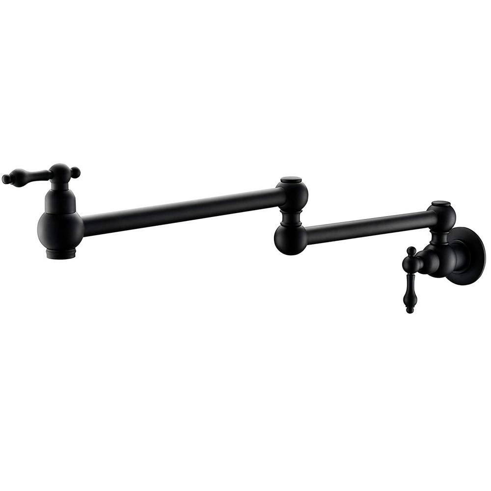 YASINU Commercial Wall Mount Kitchen Pot Filler Faucet with Single Handle in Matte Black YNBB365MB