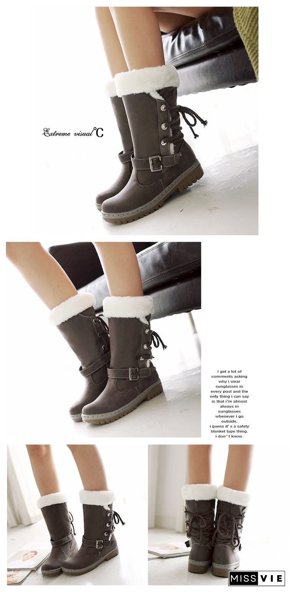 Women Leather Warm mid-calf Plush Fur Velvet Boots Booties Snow Shoes