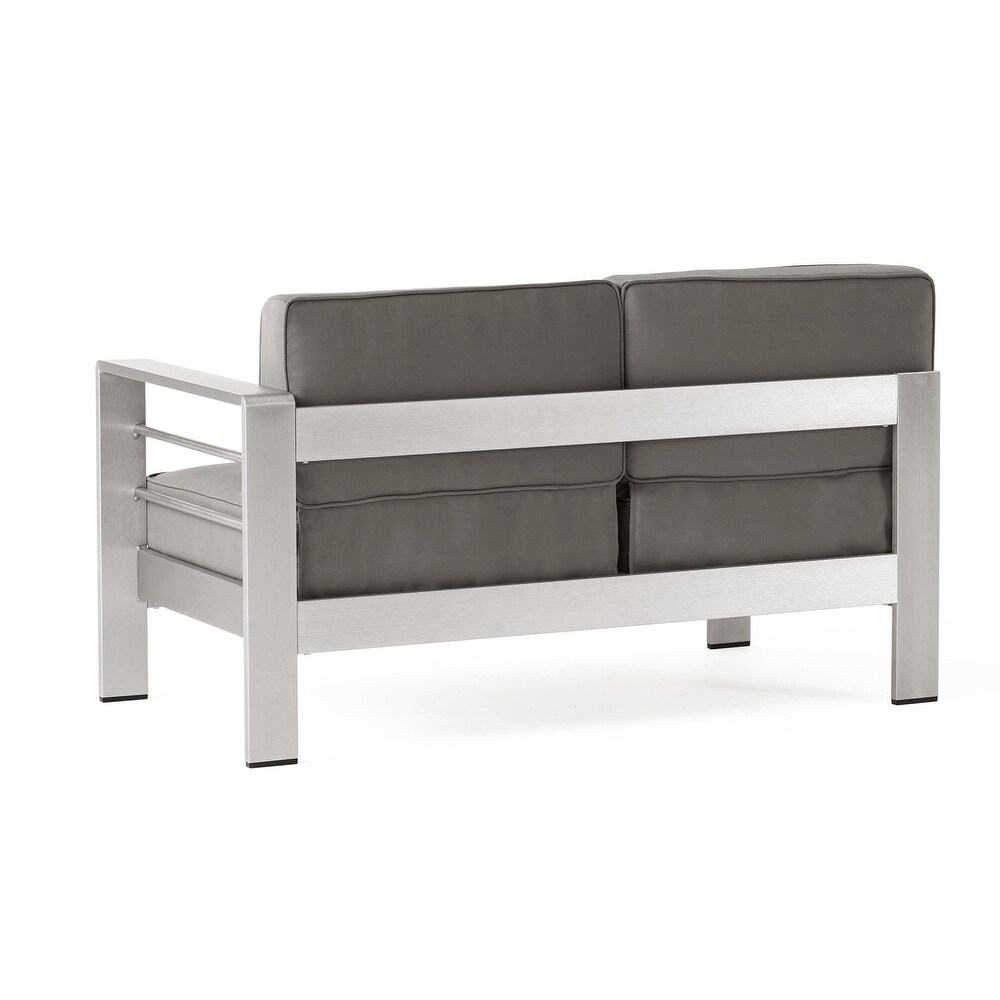 Cape Coral Outdoor 9 Seater Aluminum Sectional Sofa Set with Side Tables by Christopher Knight Home