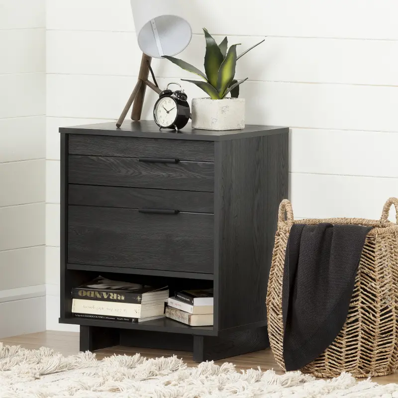 Modern Gray Oak Nightstand with Sliding Shelf - South Shore