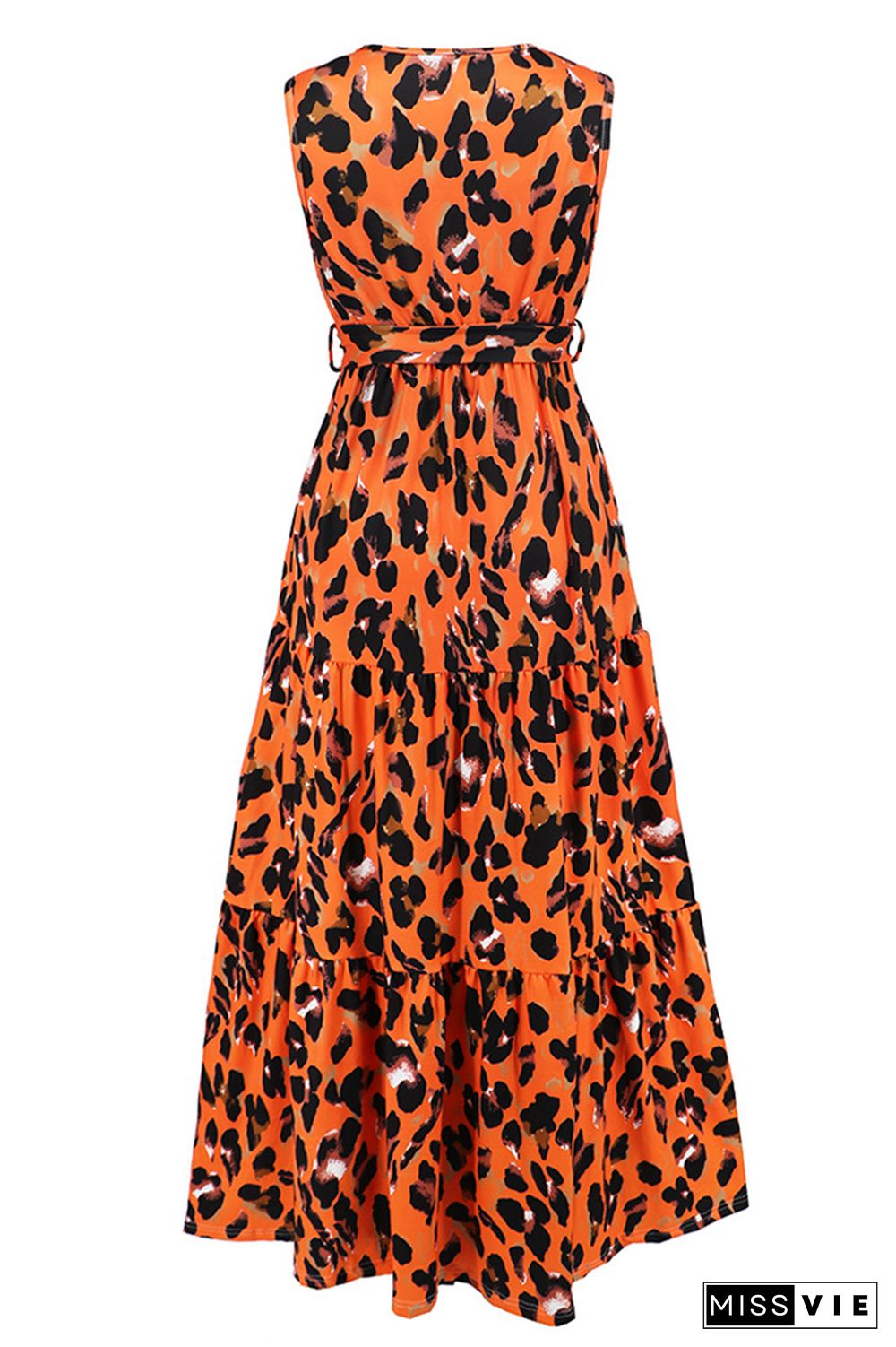 Sleeveless V Neck Splicing Leopard Dress