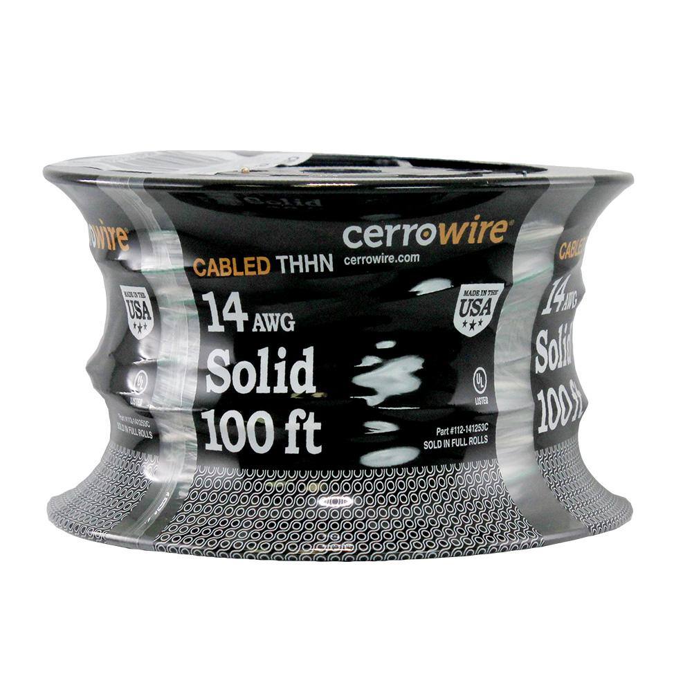 Cerrowire 100 ft. 143 Black White Green Solid Copper THHN Wire 112-141253C