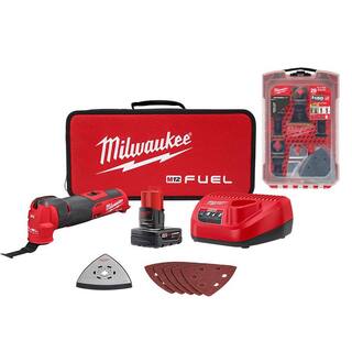 MW M12 FUEL 12V Lithium-Ion Cordless Oscillating Multi-Tool Kit with Oscillating Multi-Tool Blade Kit (20-Piece) 2526-21XC-49-10-9220