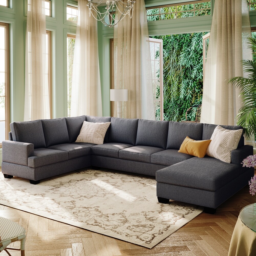 Breathable Fabric U Shape Sectional Sofa with Wide Chaise Lounge