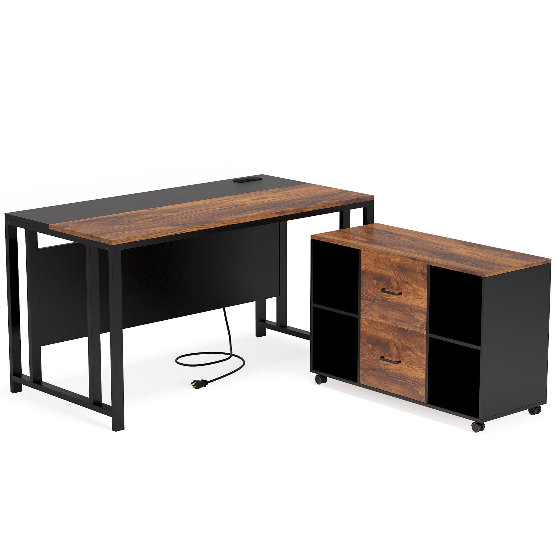 L-Shaped Desk with Power Outlet, 55