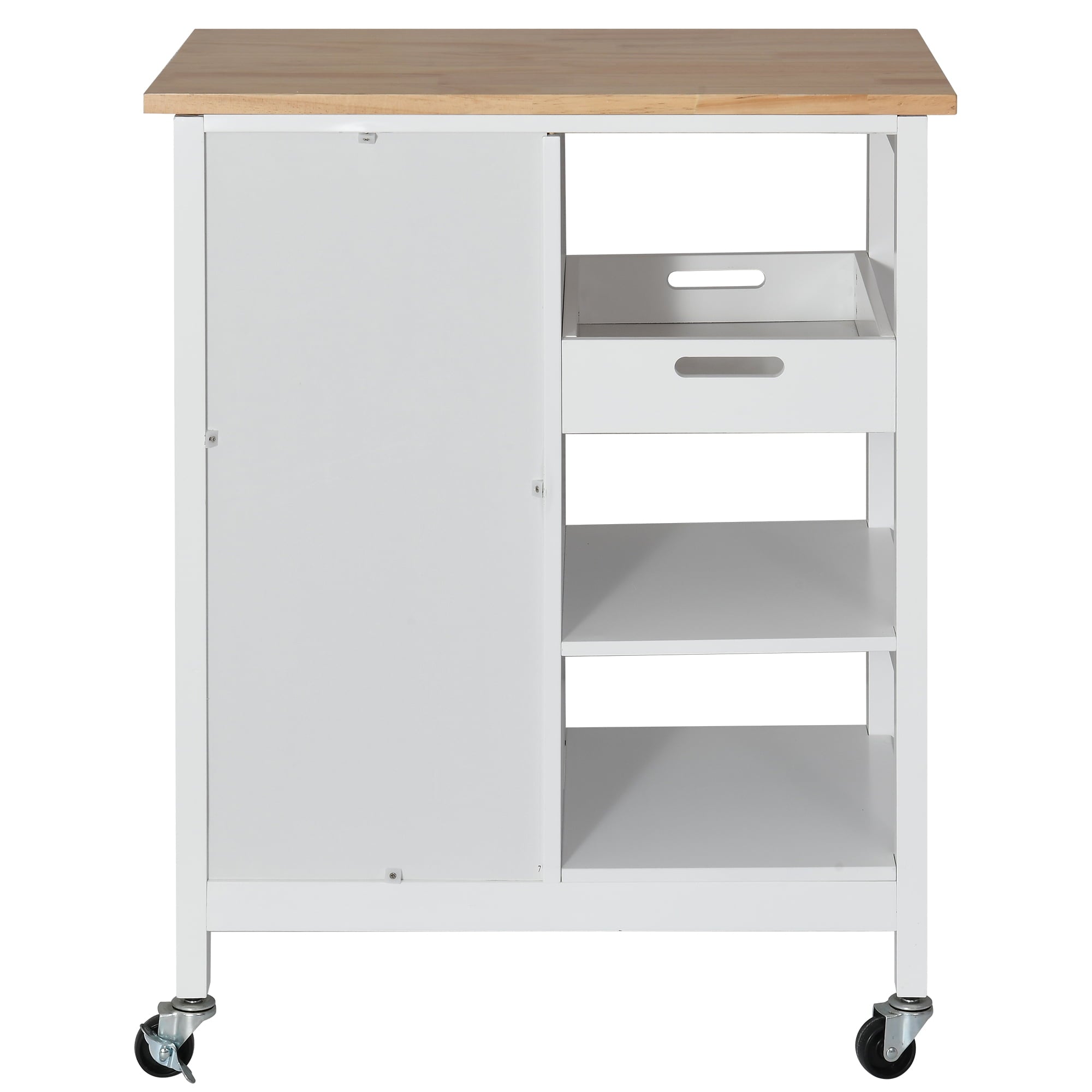 YITAHOME Mobile Rolling Kitchen Island Cart with Cabinet and Drawers and Towel Bar with 3 Drawers and 3 Storage Shelves， Solid Wood，White