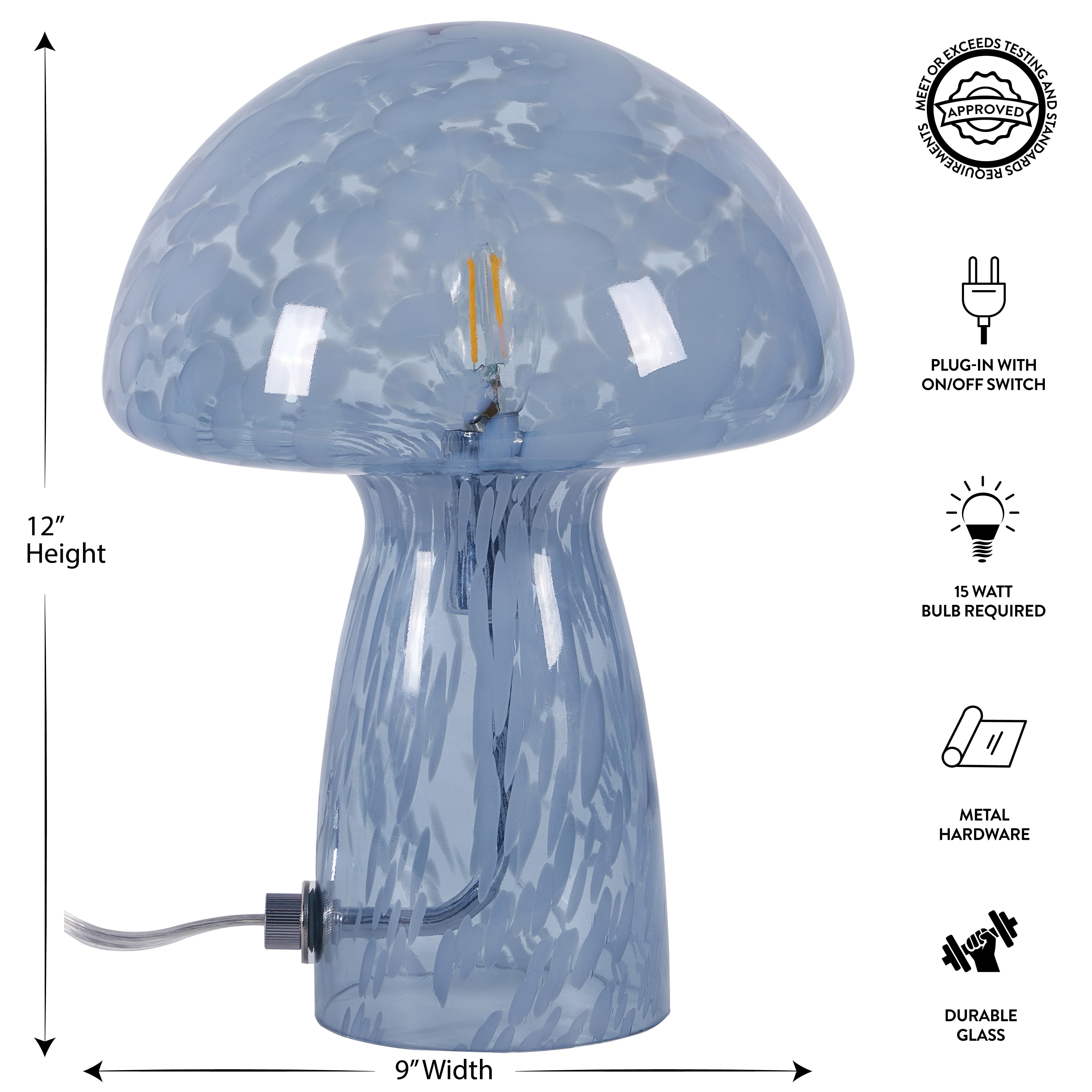 Urban Shop Novelty Glass Mushroom Lamp, Blue Tortoise, 12