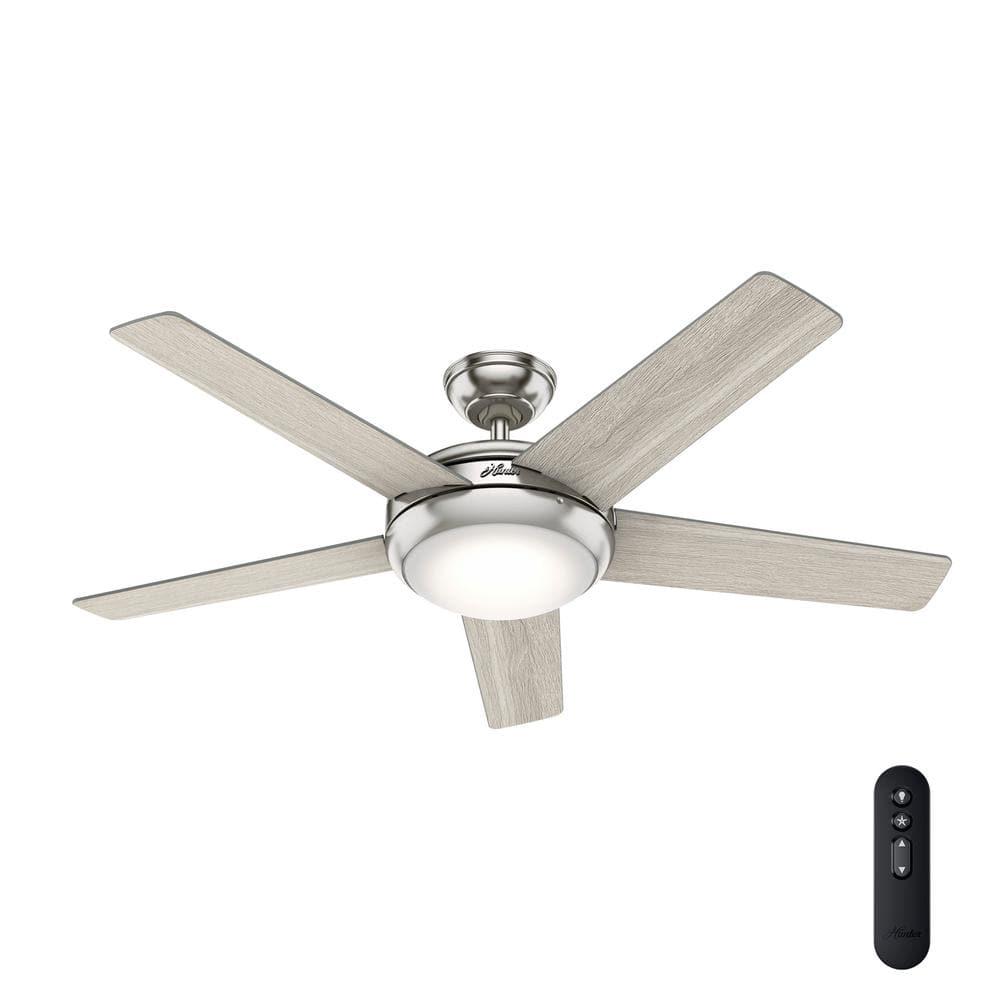 Hunter Barton 52 in LED Indoor Brushed Nickel Ceiling Fan with Light and Remote Control