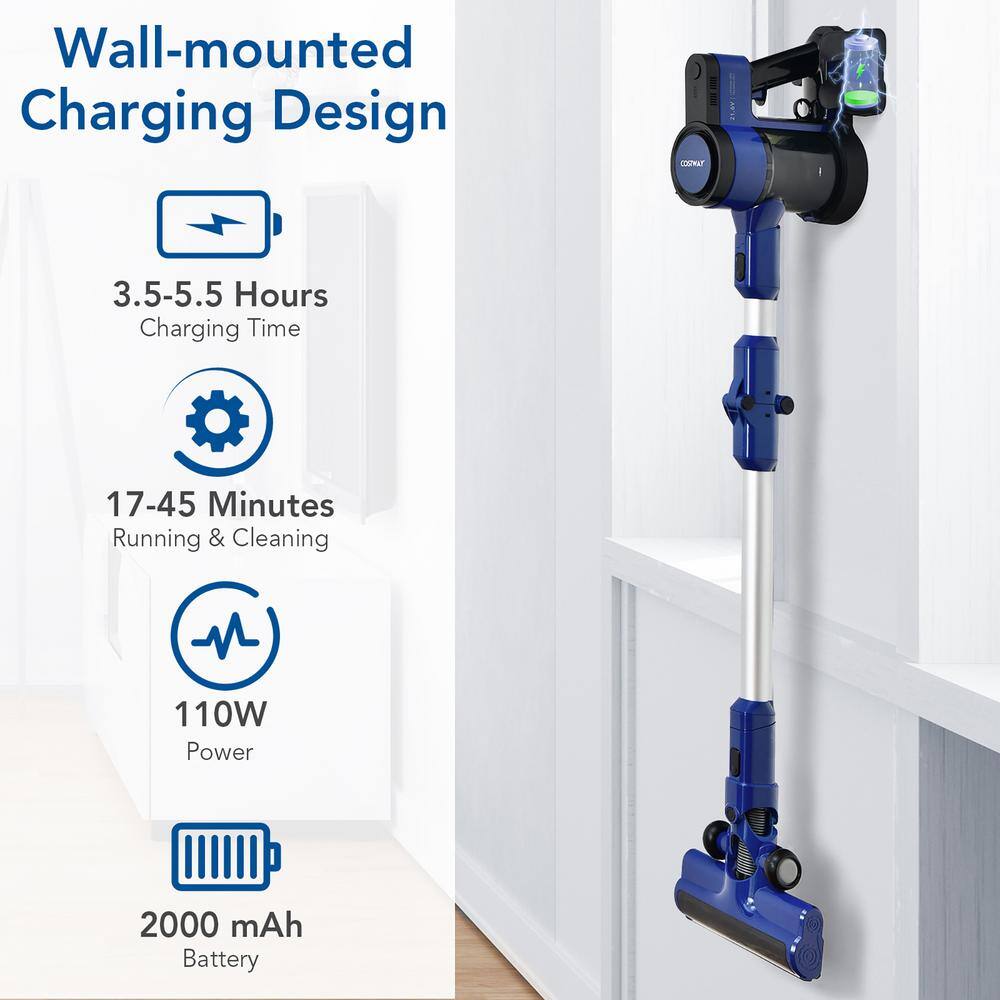 Costway Blue Cordless Bagless Stick Vacuum Cleaner 3-in-1 Handheld Vacuum Cleaner GX10006US-BL