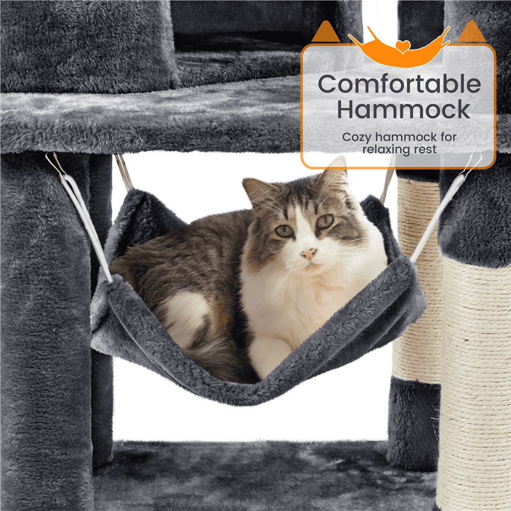 SMILE MART 69-inch Multilevel Cat Tree Towers with Double Condo for Cats Kittens， Dark Gray