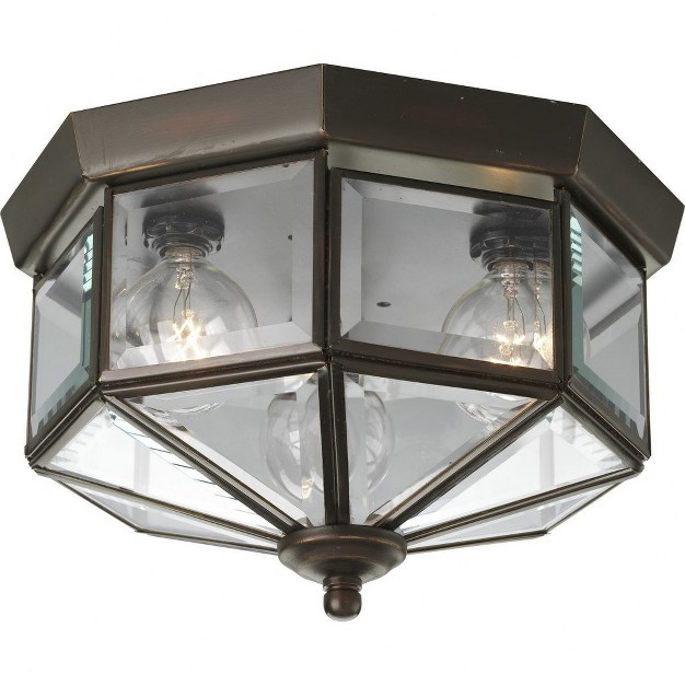 Progress Lighting Hide a lite Iii 3 light Flush Mount Antique Bronze Clear Beveled Glass Brass Material