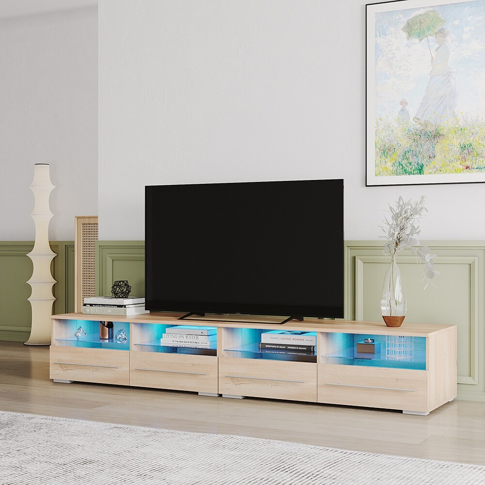 Mid century Modern Style TV Stand with 2 Drawers and LED Light
