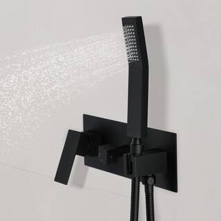 Satico Double Handle 2-Spray 10 in. Square Shower Faucet with Rain Shower Head 1.8GPM in Matte Black MBSS0021RB