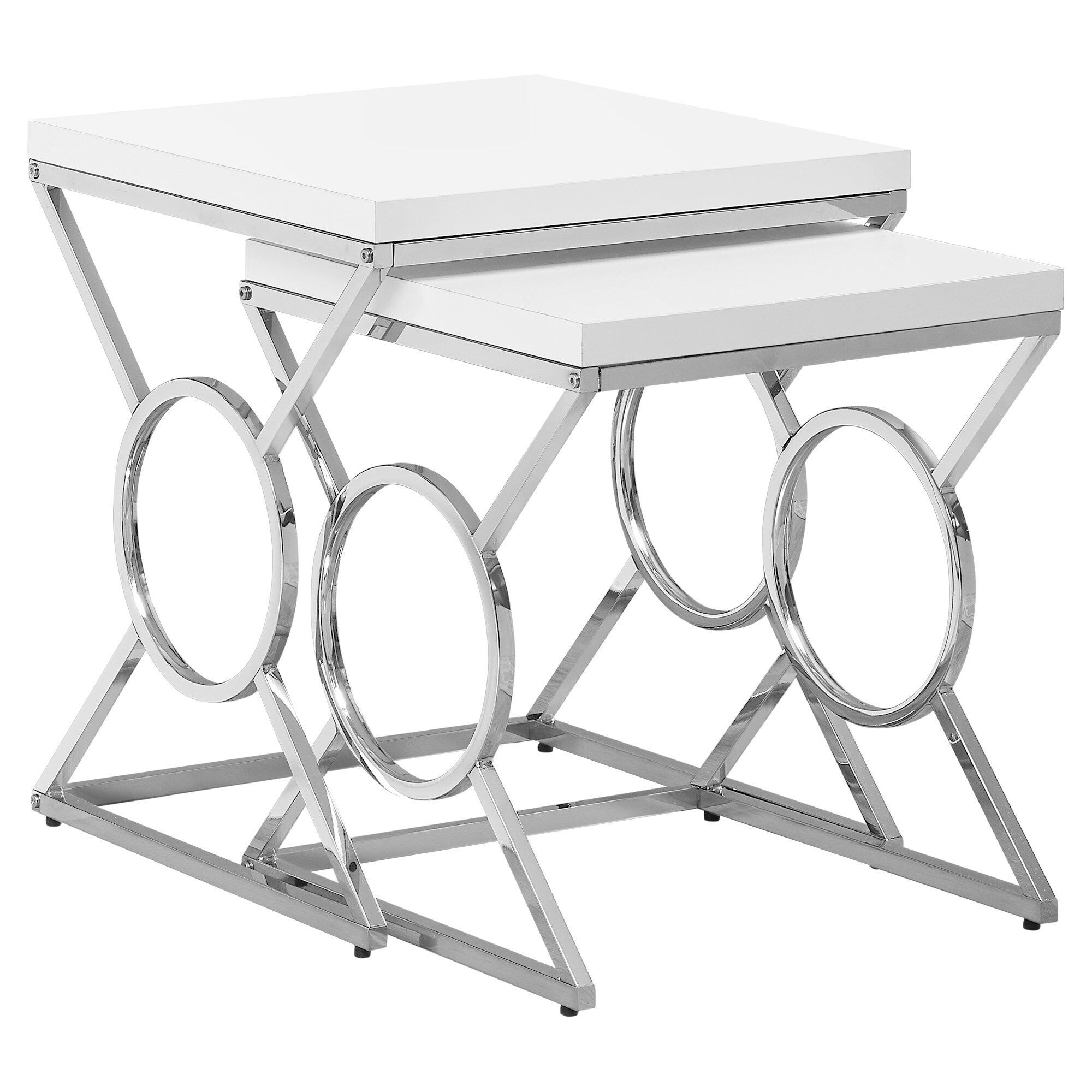 Set of 2 White Contemporary Square Nesting Tables 22.75